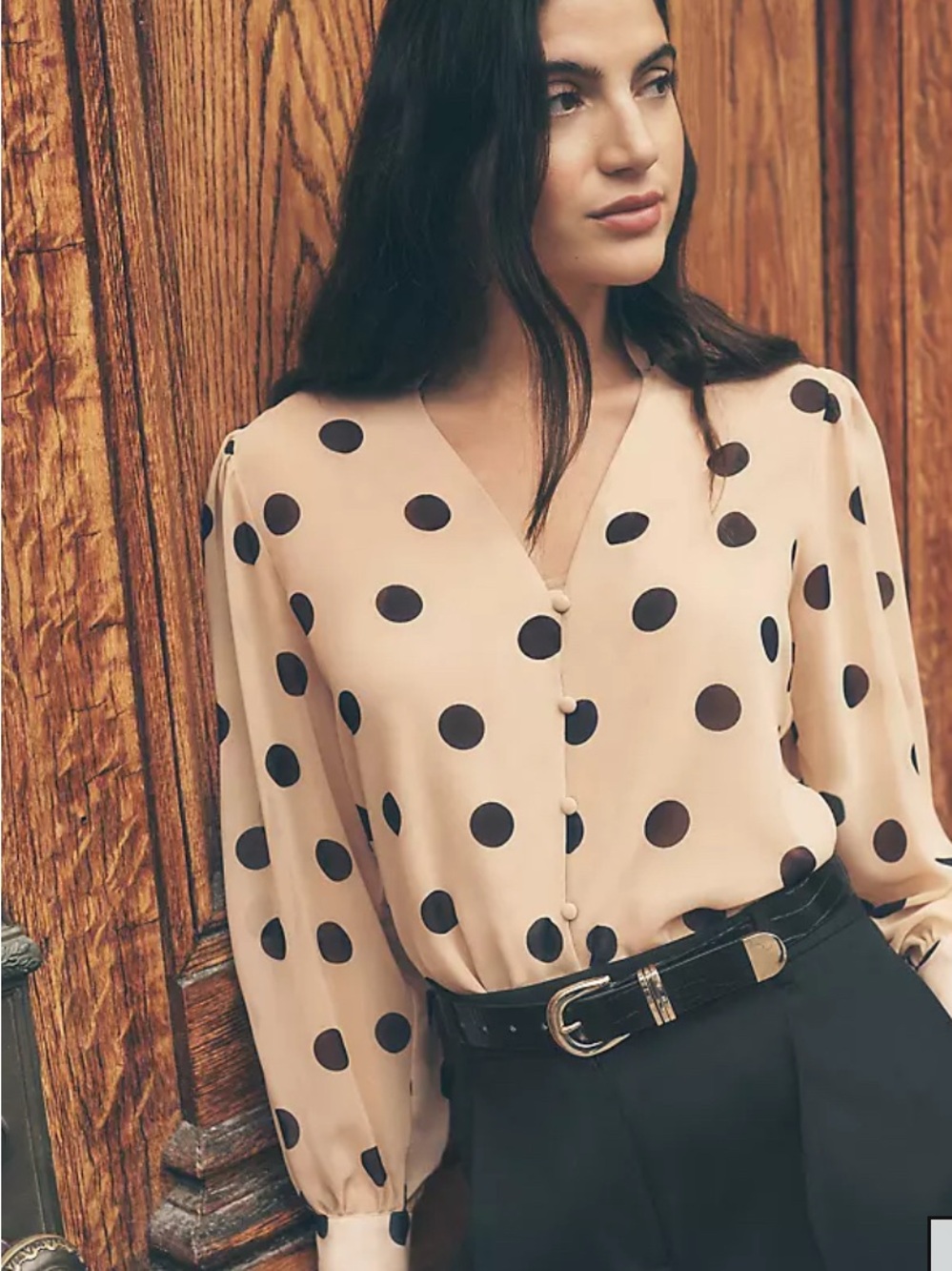Ann Taylor Polka Dot V Neck Long Sleeve Blouse MP